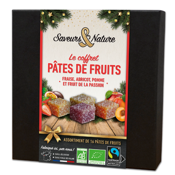 Coffret assortiment de 16 pâtes de fruits bio (fraise, abricot, passion, pomme) - 1