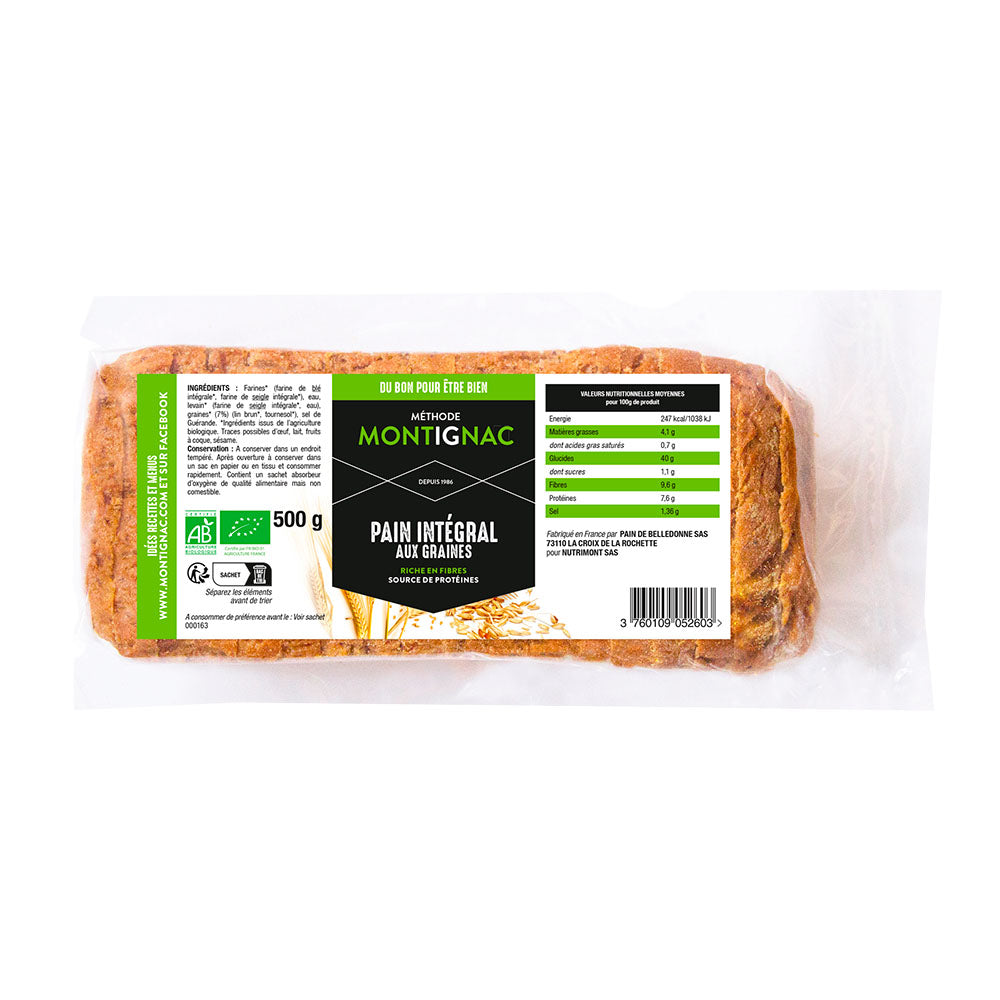 Pain longue conservation  intégral montignac bio tranché aux graines de lin et tournesol - 1